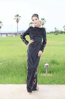 Robe de Soirée Luxe en Satin Noir, Broderie Perlée Scintillante Swarovski Unique