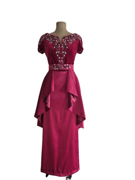 Caftan Algérien Moderne Élégant en Velours Satin, Strass Brodés Main