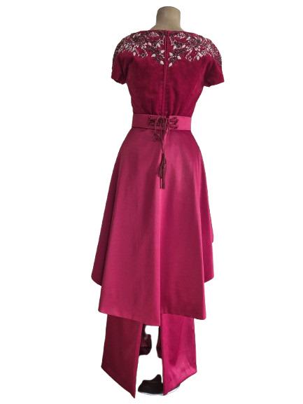Caftan Algérien Moderne Élégant en Velours Satin, Strass Brodés Main