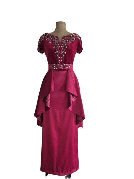 Caftan Algérien Moderne Élégant en Velours Satin, Strass Brodés Main