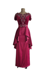 Caftan Algérien Moderne Élégant en Velours Satin, Strass Brodés Main