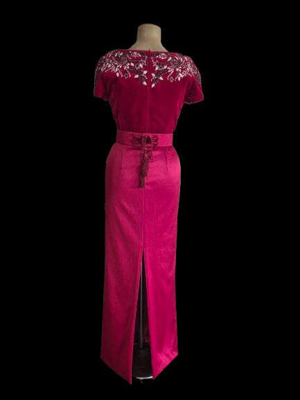 Caftan Algérien Moderne Élégant en Velours Satin, Strass Brodés Main