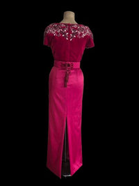 Caftan Algérien Moderne Élégant en Velours Satin, Strass Brodés Main
