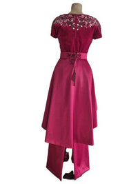 Caftan Algérien Moderne Élégant en Velours Satin, Strass Brodés Main