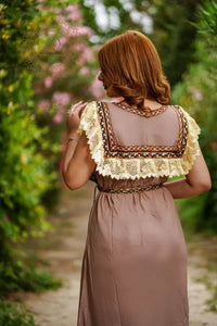 Robe Kabyle Nihad d'Intérieur: Confort Élégant Coton/Polyester, Col Carré Tressé